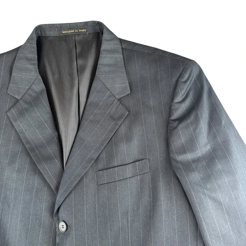Vinci Mens Pinstripe Suit Jacket Blazer Charcoal Gray 3 Button 44R
